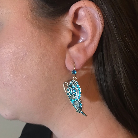 Turquoise and Gold Butterfly Earrings - Picture 4 of 4